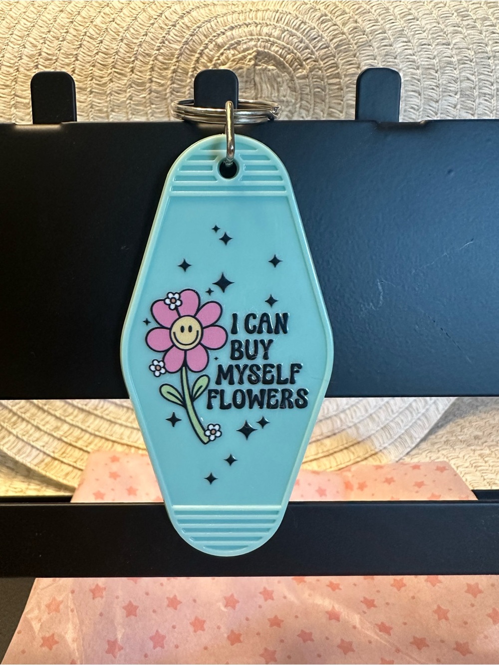 I Can Buy Myself Flowers Keychain - Aqua Pink Flower